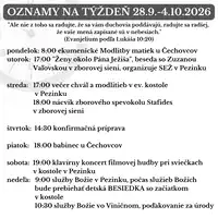 Oznamy na týždeň 28.9.2026 - 4.10.2026