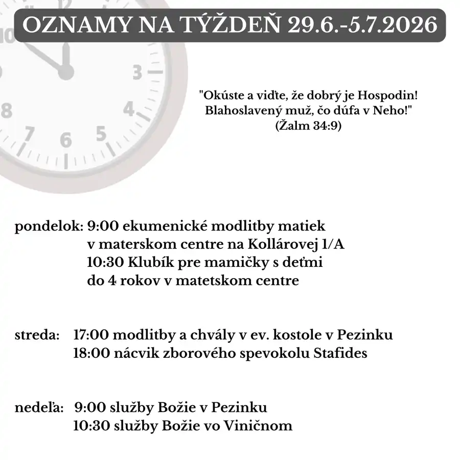 Oznamy na týždeň 29.6.2026-5.7.2026