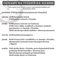 Oznamy na týždeň 2.3.2026-8.3.2026