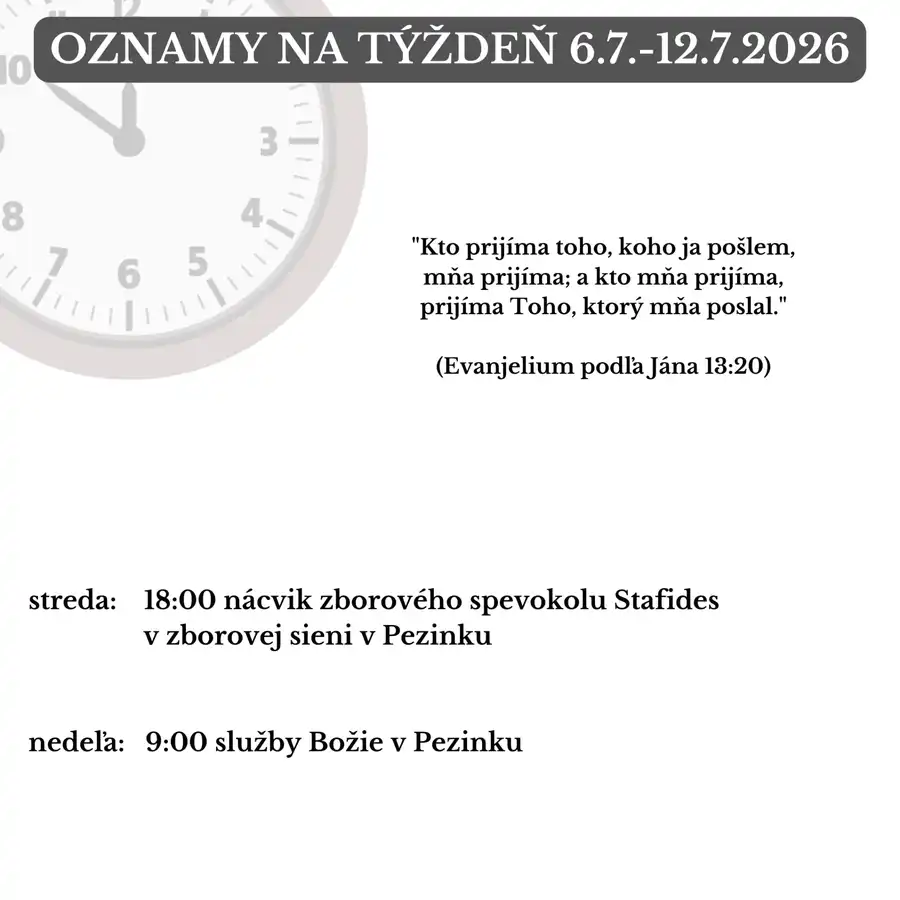 Oznamy na týždeň 6.7.2026 - 12.7.2026