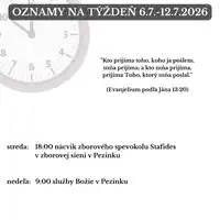 Oznamy na týždeň 6.7.2026 - 12.7.2026
