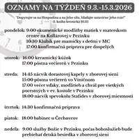 Oznamy na týždeň 9.3.2026-15.3.2026