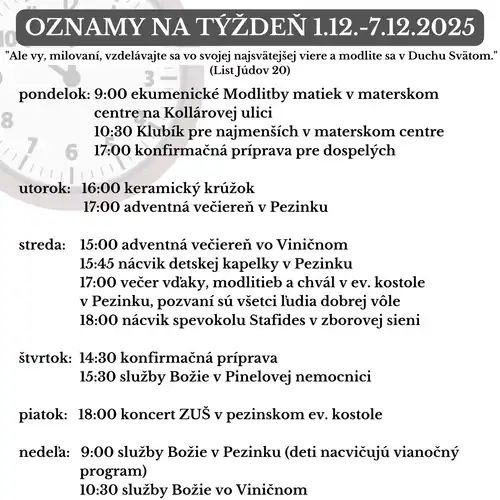 Oznamy na týždeň 1.12.2025-7.12.2025