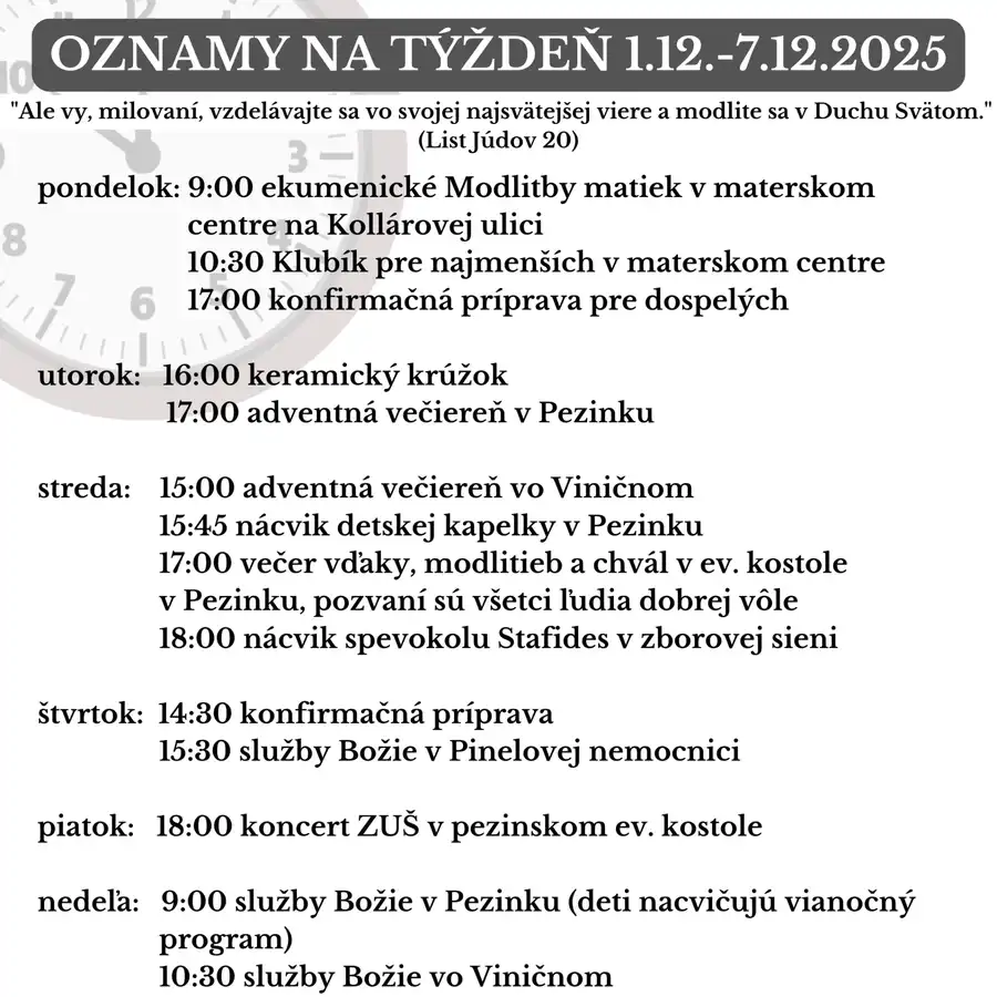 Oznamy na týždeň 1.12.2025-7.12.2025