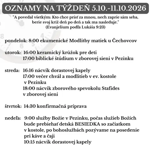 Oznamy na týždeň 5.10.2026-11.10.2026