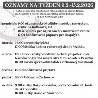 Oznamy na týždeň 9.2.2026 až 15.2.2026
