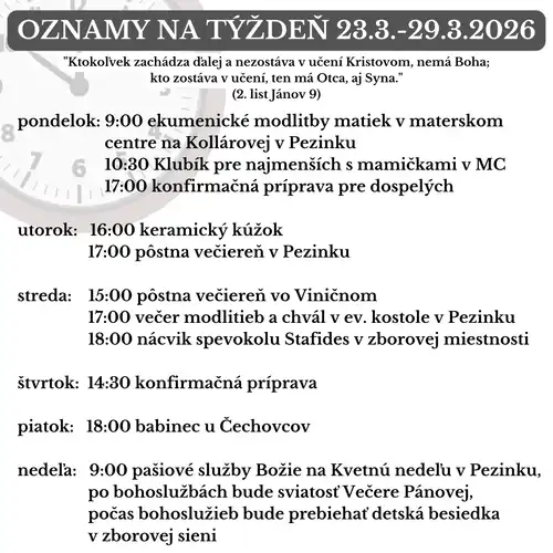 Oznamy na týždeň 23.3.2026-29.3.2026