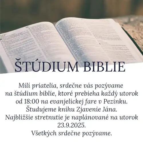 Štúdium biblie každý utorok o 18:00