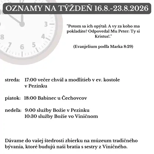 Oznamy na týždeň 17.8.2026-23.8.2026