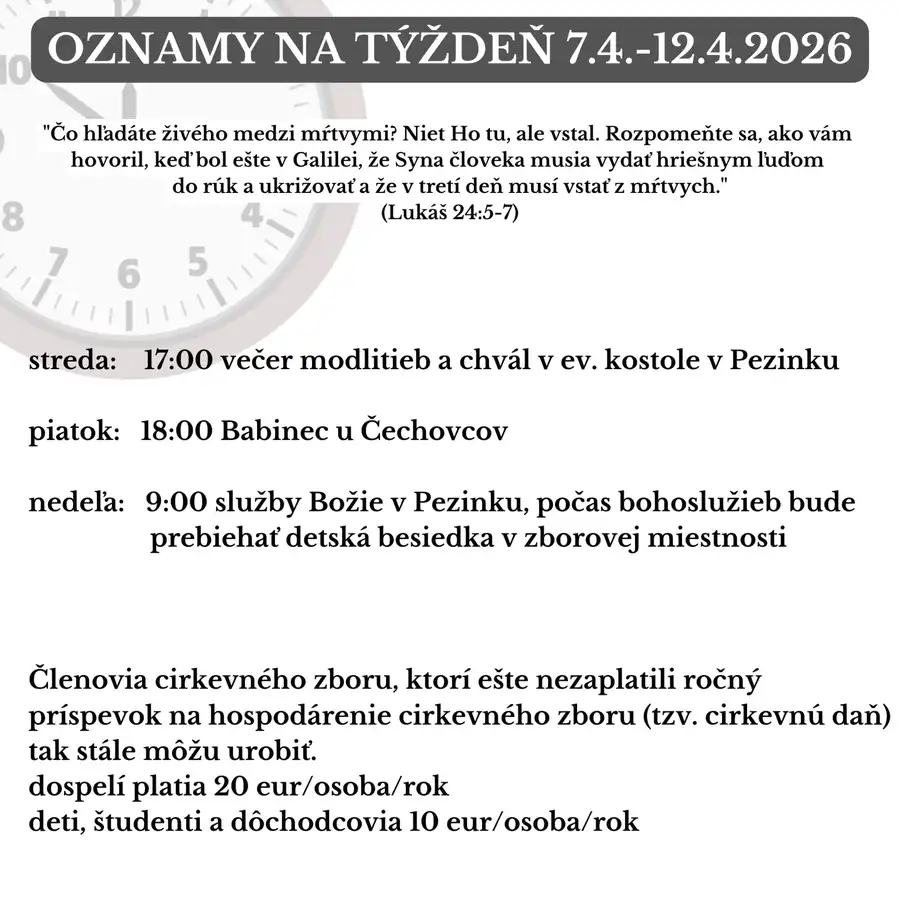 Oznamy na týždeň 6.4.2026-12.4.2026