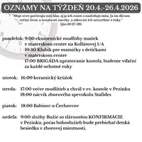 Oznamy na týždeň 20.4.2026-26.4.2026