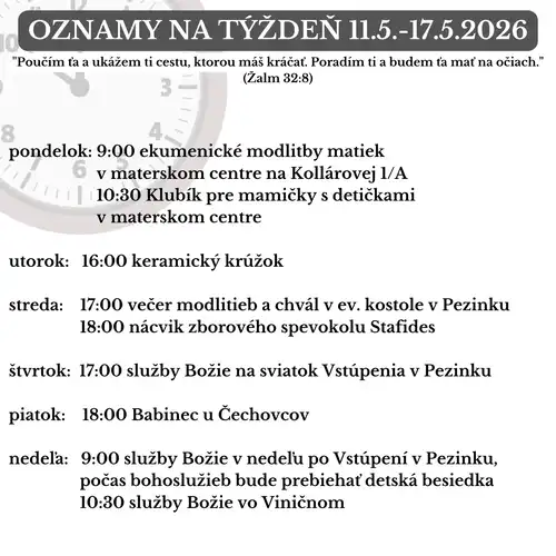 Oznamy na týždeň 11.5.2026-17.5.2026