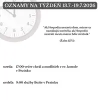 Oznamy na týždeň 13.7.2026-19.7.2026