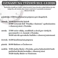 Oznamy na týždeň 23.2.2026 - 1.3.2026