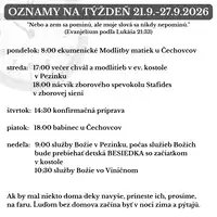 Oznamy na týždeň 21.9.2026-27.9.2026